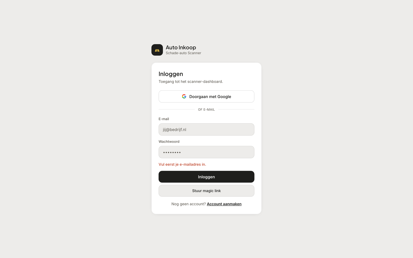 Wachtwoordloos inloggen — inline feedback