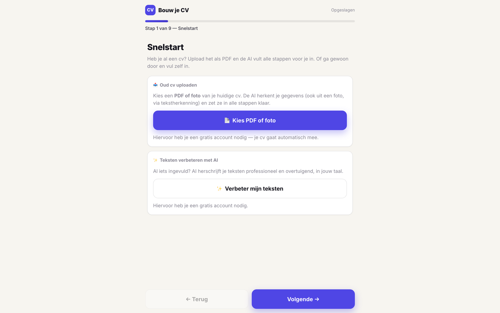 Stap-voor-stap wizard met cv-import