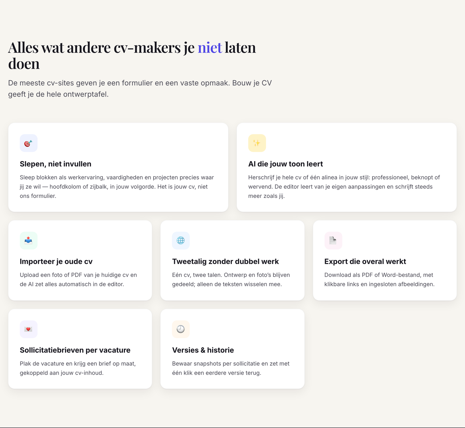 Functies — alles wat andere cv-makers niet laten doen