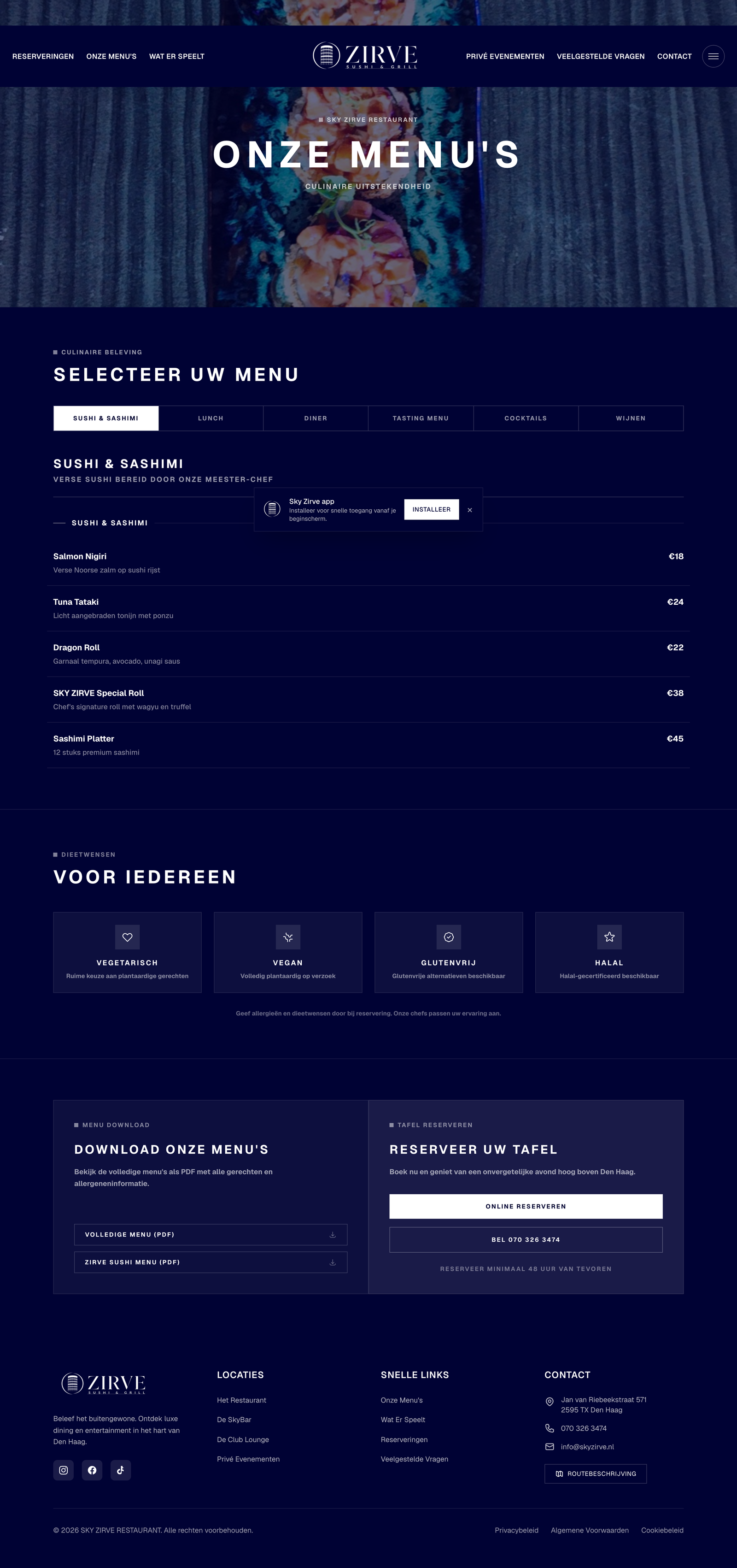 Onze menu's — sushi, diner & cocktails