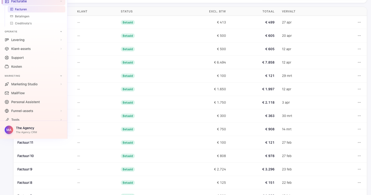 Dashboard — facturen