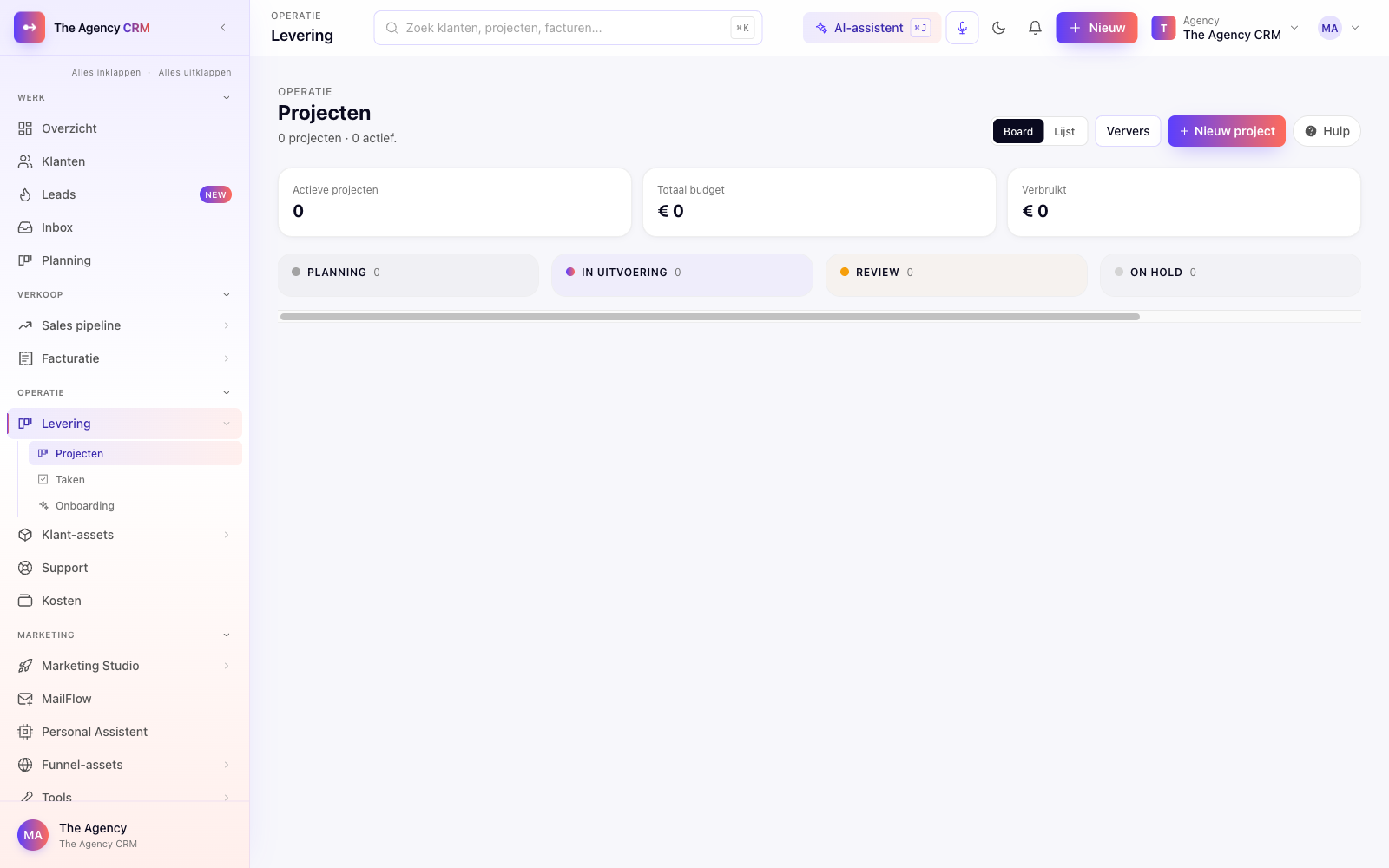 Dashboard — projecten